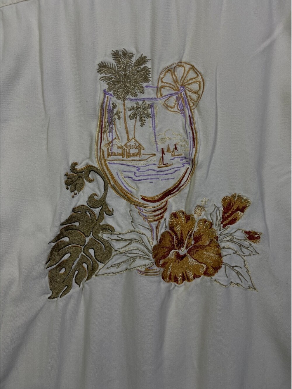 Luau Finest Silk Floral Cocktail Shirt Men’s L fits XL Tan Hawaiian Resort Beach